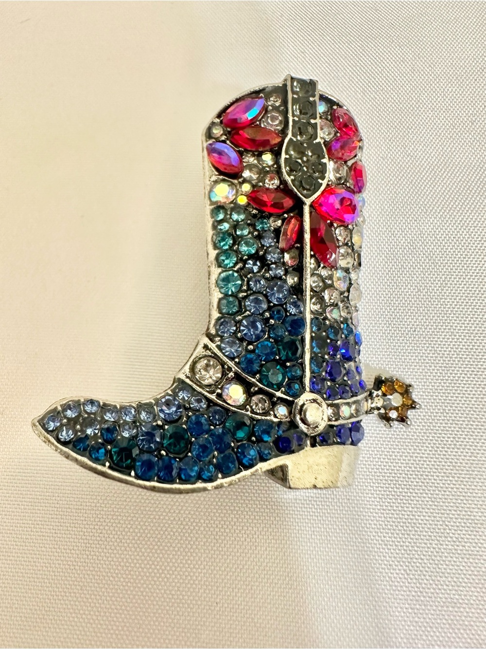 Fashion Jewelry Blue and Pink Crystal Cowboy Boot Brooch